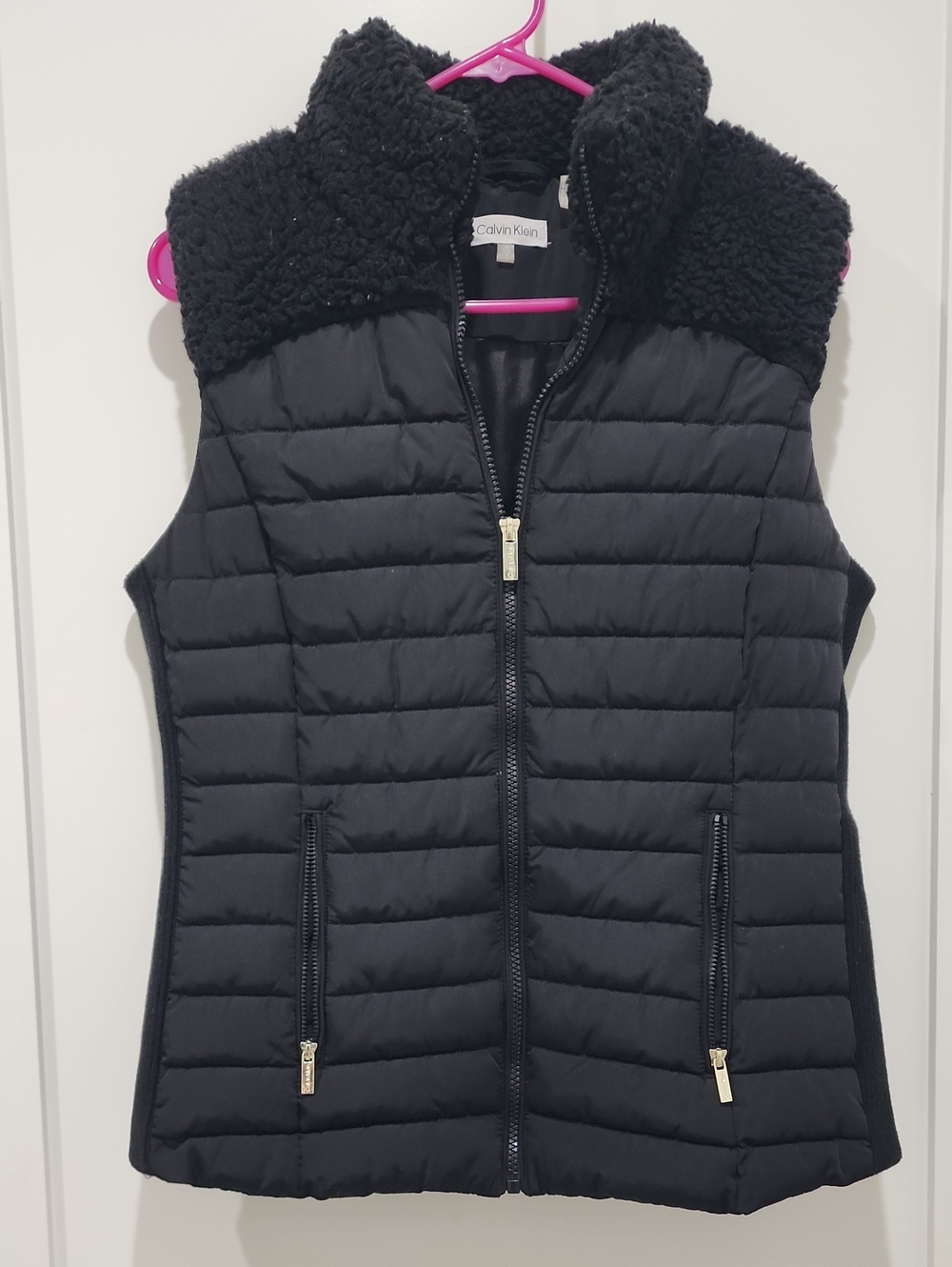 Calvin Klein Black Quilted Vest with Sherpa Collar